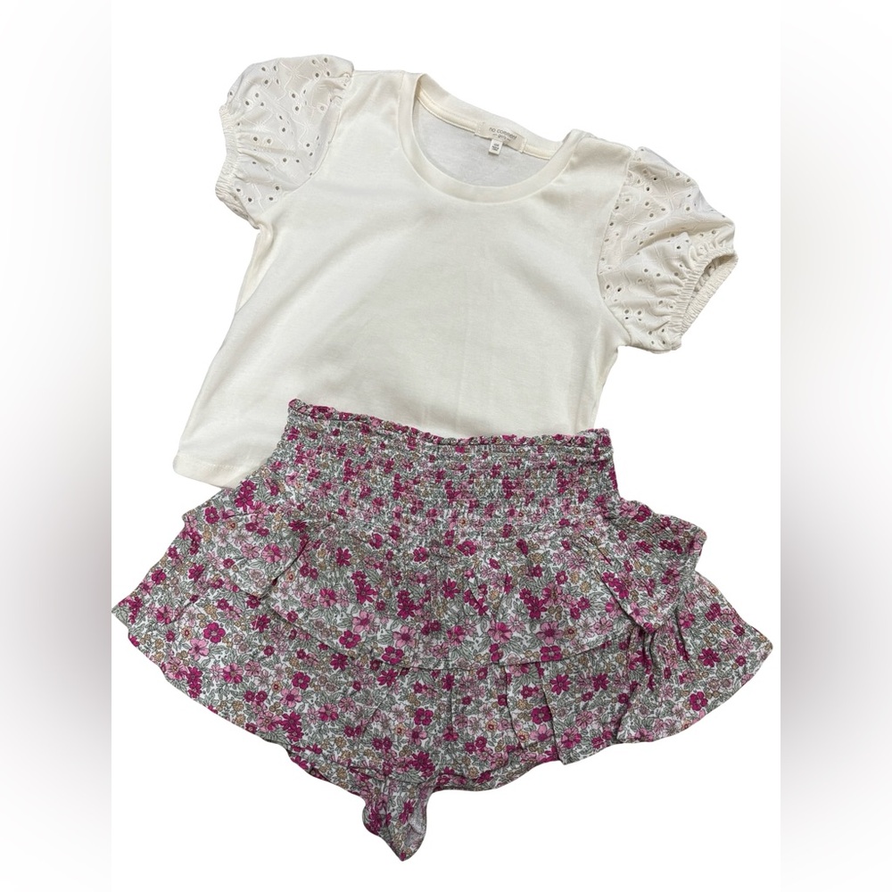Charming Kids Set with Cream Top and Floral Skirt